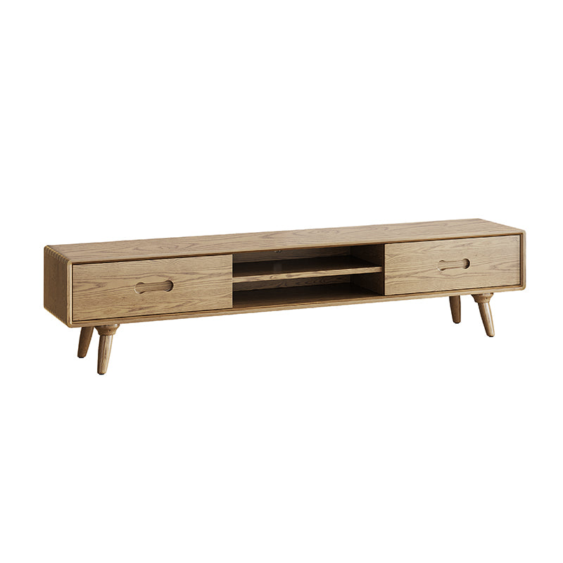 Soporte de TV de madera de fresno hecho a mano - Gabinete de TV de almacenamiento dual y sin formaldehído, tradicional y atemporal con 2 cajones para la sala de estar 