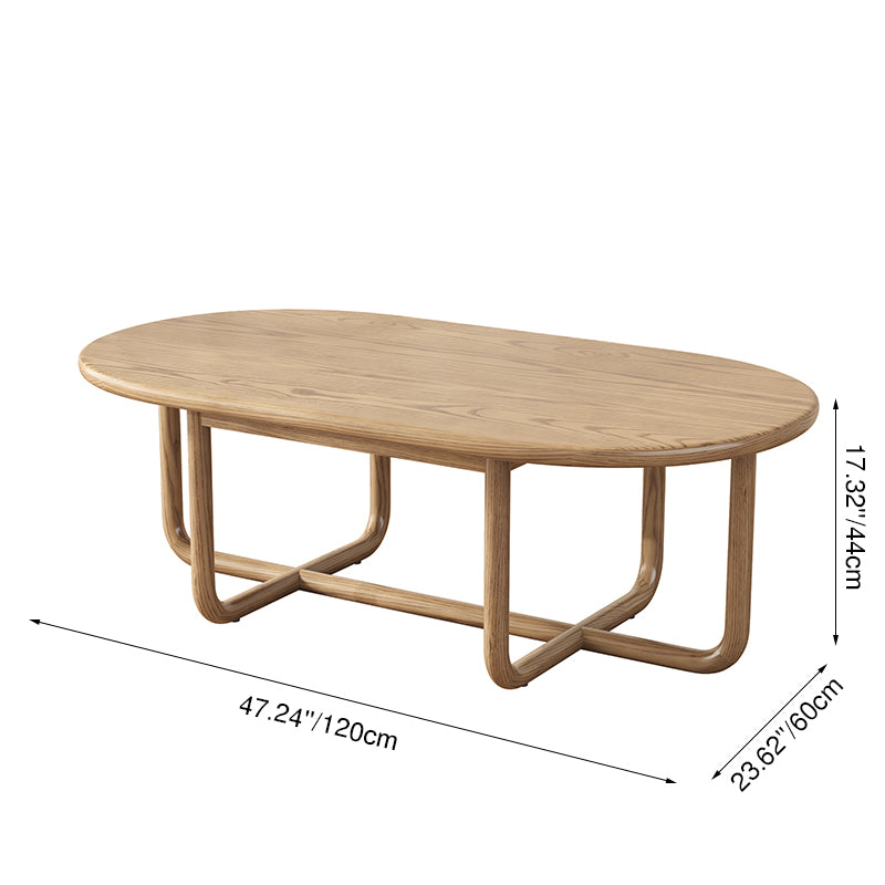 Modern Minimalist Oval Coffee Table - Stable &amp; Eco-Friendly Ash Wood Table 1-Tier For Living Room