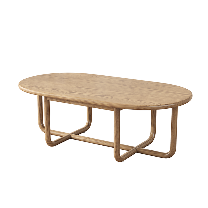 Modern Minimalist Oval Coffee Table - Stable &amp; Eco-Friendly Ash Wood Table 1-Tier For Living Room