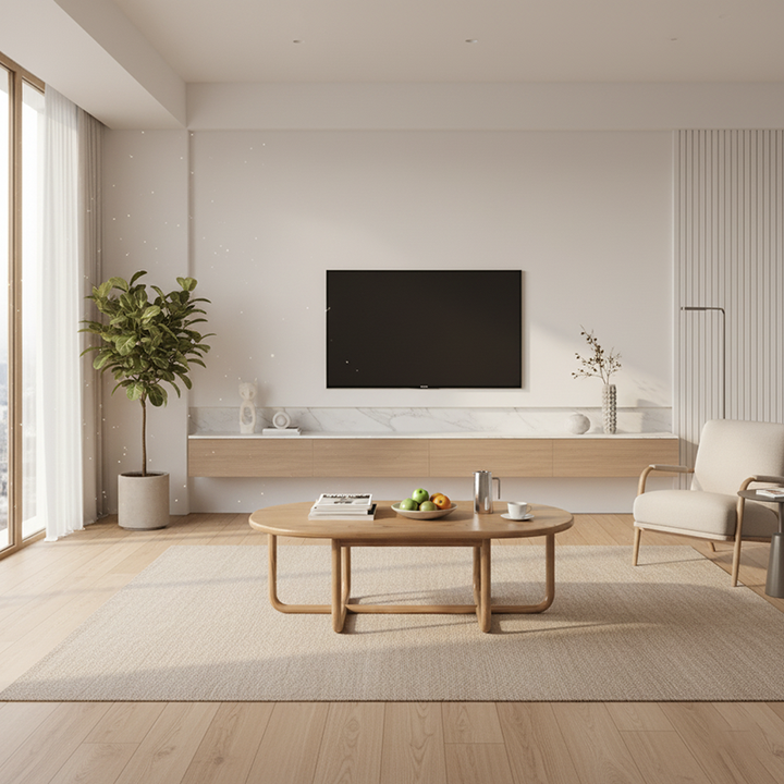 Modern Minimalist Oval Coffee Table - Stable &amp; Eco-Friendly Ash Wood Table 1-Tier For Living Room