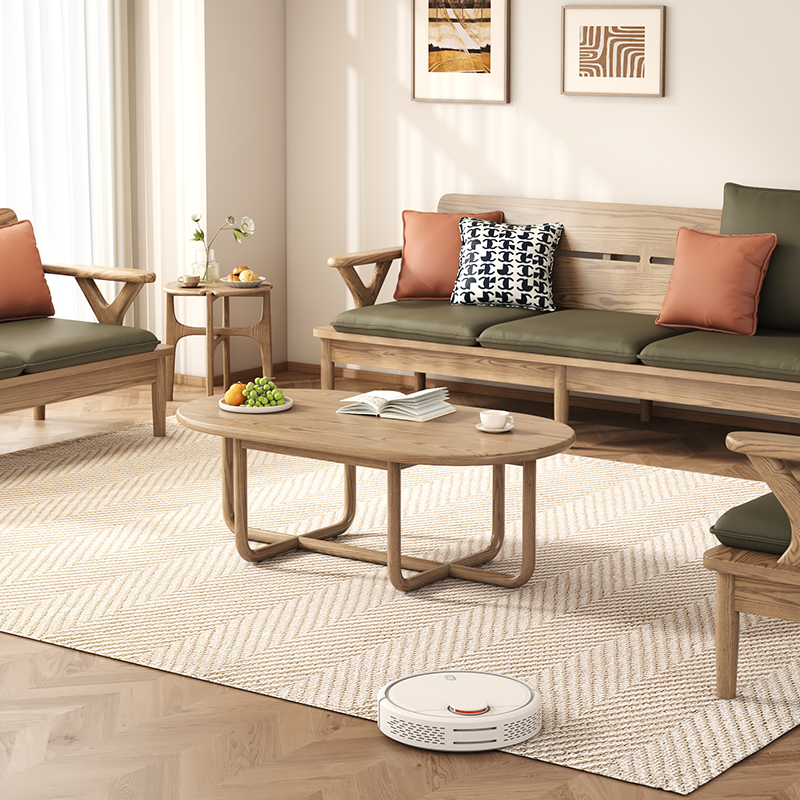 Modern Minimalist Oval Coffee Table - Stable &amp; Eco-Friendly Ash Wood Table 1-Tier For Living Room
