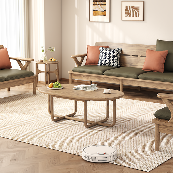 Modern Minimalist Oval Coffee Table - Stable &amp; Eco-Friendly Ash Wood Table 1-Tier For Living Room