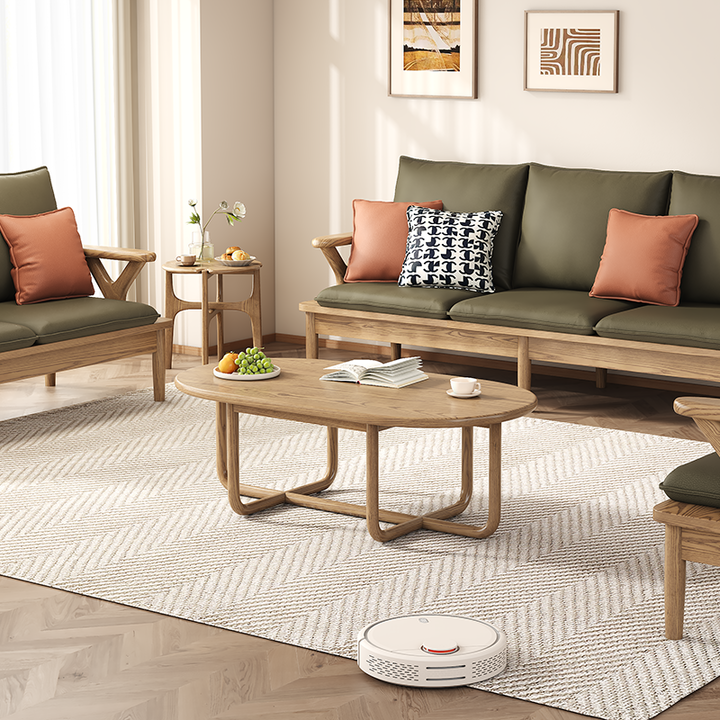 Modern Minimalist Oval Coffee Table - Stable &amp; Eco-Friendly Ash Wood Table 1-Tier For Living Room