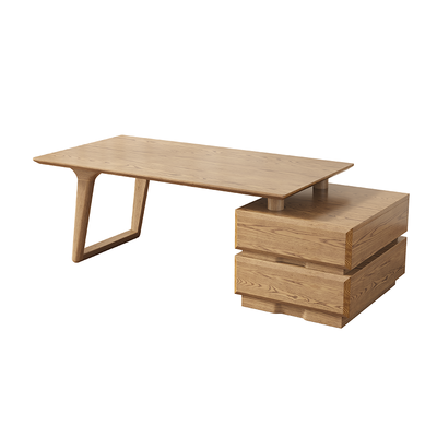 Japanese Zen Ash Wood Extendable Coffee Table - Extendable & Eco-Friendly Storage Table 2-Drawer For Living Room