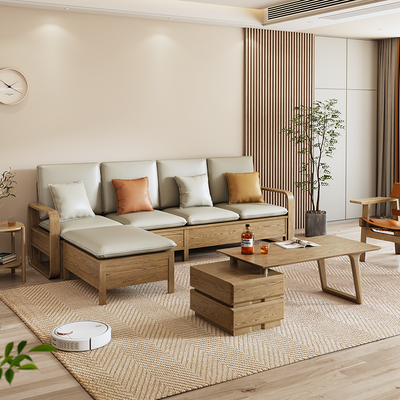 Japanese Zen Ash Wood Extendable Coffee Table - Extendable & Eco-Friendly Storage Table 2-Drawer For Living Room