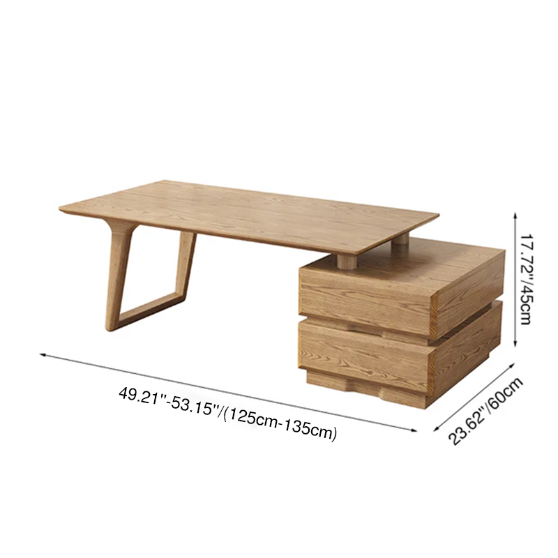 Japanese Zen Ash Wood Extendable Coffee Table - Extendable & Eco-Friendly Storage Table 2-Drawer For Living Room