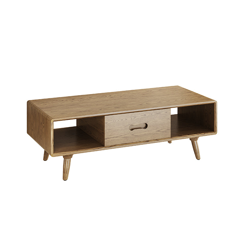 Space-Saving Modern Minimalist Ash Wood Coffee Table - Eco-friendly & Organized Storage Table 2-Tier For Living Room