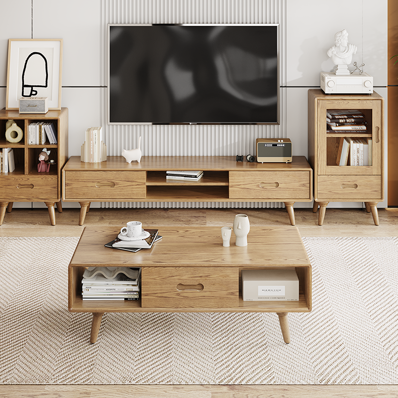 Space-Saving Modern Minimalist Ash Wood Coffee Table - Eco-friendly & Organized Storage Table 2-Tier For Living Room