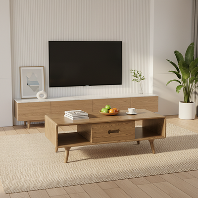 Space-Saving Modern Minimalist Ash Wood Coffee Table - Eco-friendly & Organized Storage Table 2-Tier For Living Room