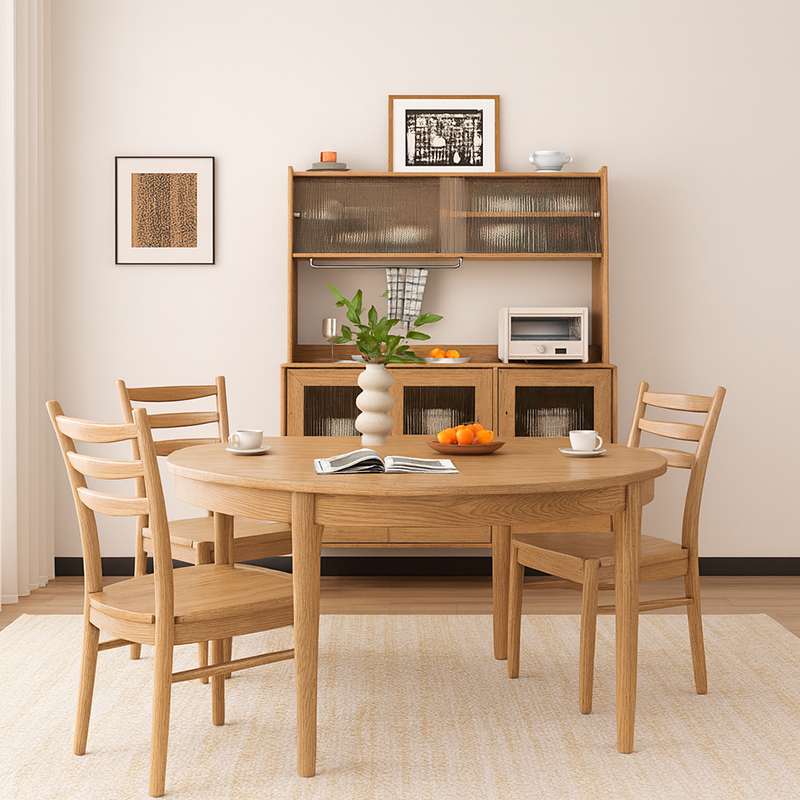 Traditional Chinese North American Ash Wood Dining Table Set - Round Dining Table Ladder Back Chairs For Dining Room