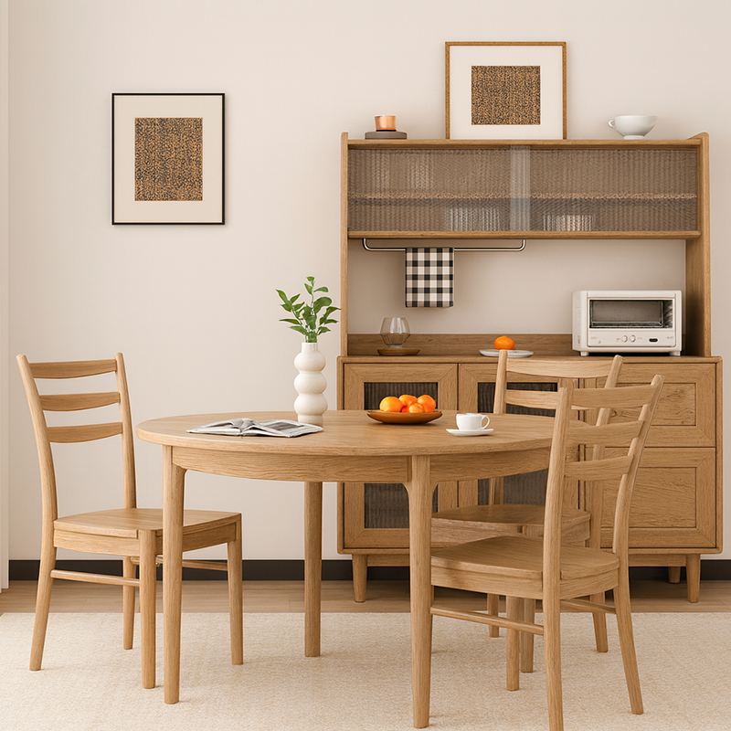 Ensemble de table à manger en frêne nord-américain traditionnel chinois - Table à manger ronde et chaises à dossier en échelle pour salle à manger 