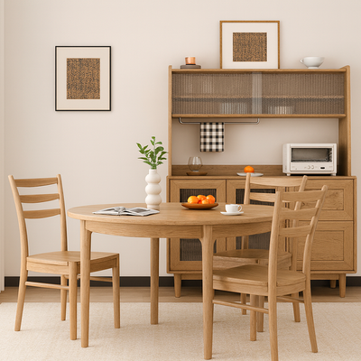 Traditional Chinese North American Ash Wood Dining Table Set - Round Dining Table Ladder Back Chairs For Dining Room