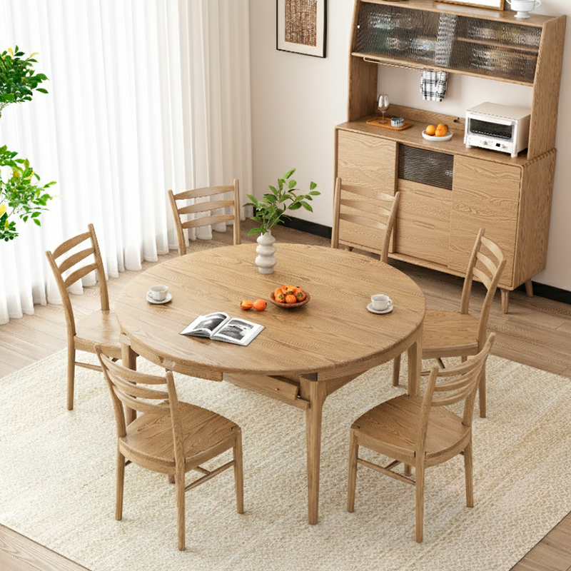 Ensemble de table à manger en frêne nord-américain traditionnel chinois - Table à manger ronde et chaises à dossier en échelle pour salle à manger 