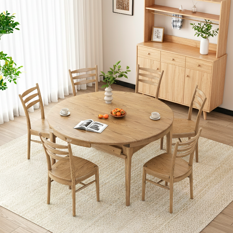 Traditional Chinese North American Ash Wood Dining Table Set - Round Dining Table Ladder Back Chairs For Dining Room