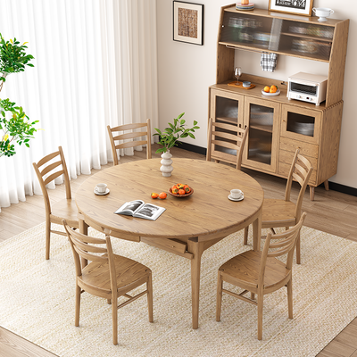 Traditional Chinese North American Ash Wood Dining Table Set - Round Dining Table Ladder Back Chairs For Dining Room