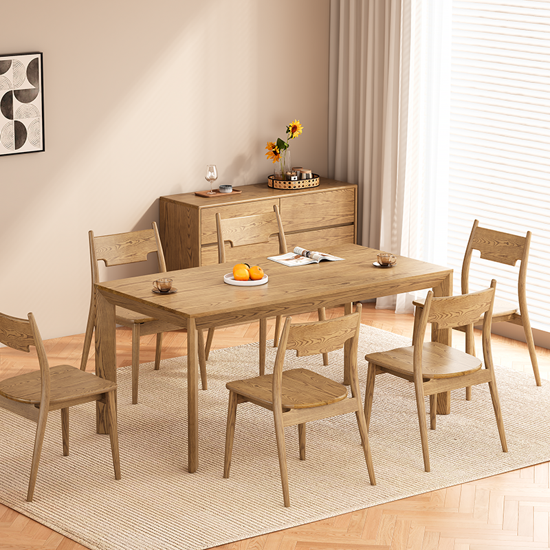 Traditional North American Ash Wood Dining Table Set - Square 1-Tier Dining Furniture For Dining Room