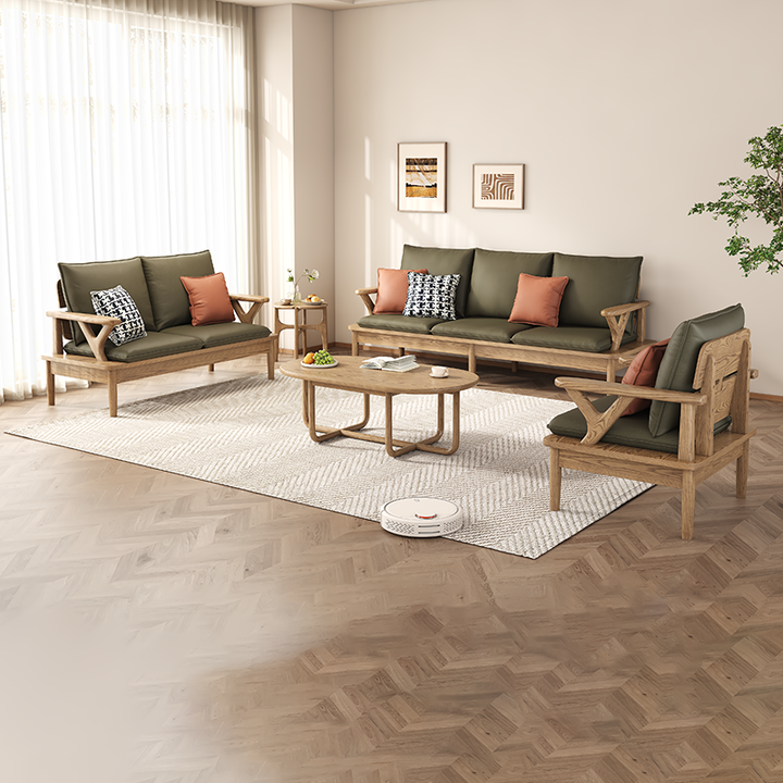 Traditional North American Ash Wood Sofa - Soft High-Resilience Cushions Accent Chair For Living Room