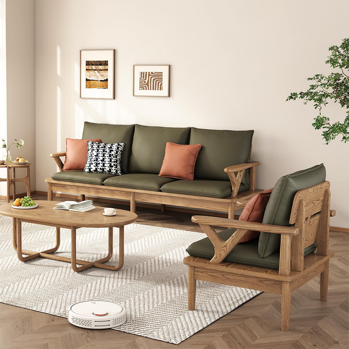 Traditional North American Ash Wood Sofa - Soft High-Resilience Cushions Accent Chair For Living Room