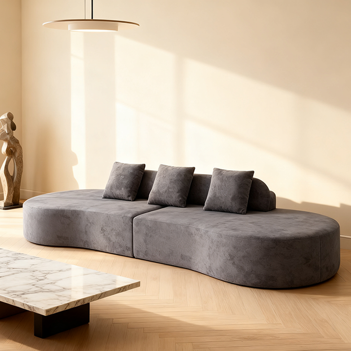 Canapé en tissu au design scandinave contemporain aux lignes courbes et épurées - fauteuil d'appoint à profil bas pour salon 