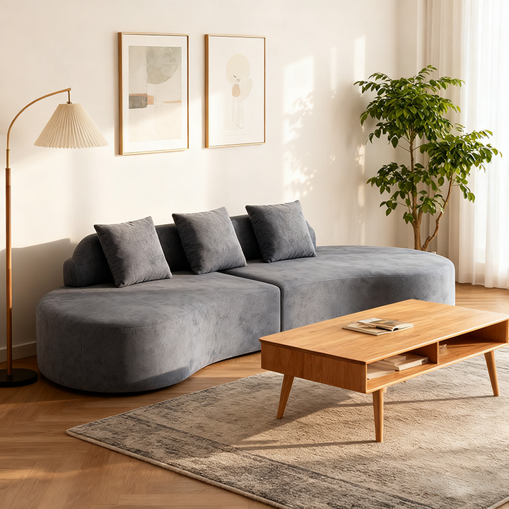 Zeitgenössisches skandinavisches geschwungenes stromlinienförmiges Stoffsofa - Niedriges Akzentstuhl für das Wohnzimmer 