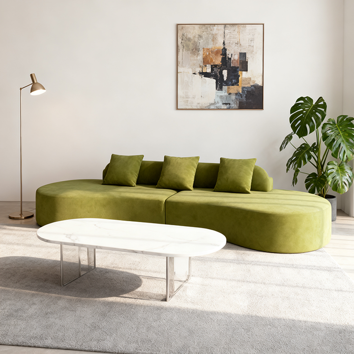 Canapé en tissu au design scandinave contemporain aux lignes courbes et épurées - fauteuil d'appoint à profil bas pour salon 