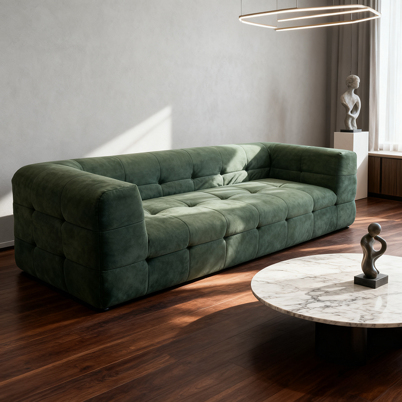 Modern Minimalist Fabric Compressed Sofa - Cube Tufted Vacuum Accent Sofa For Living Room