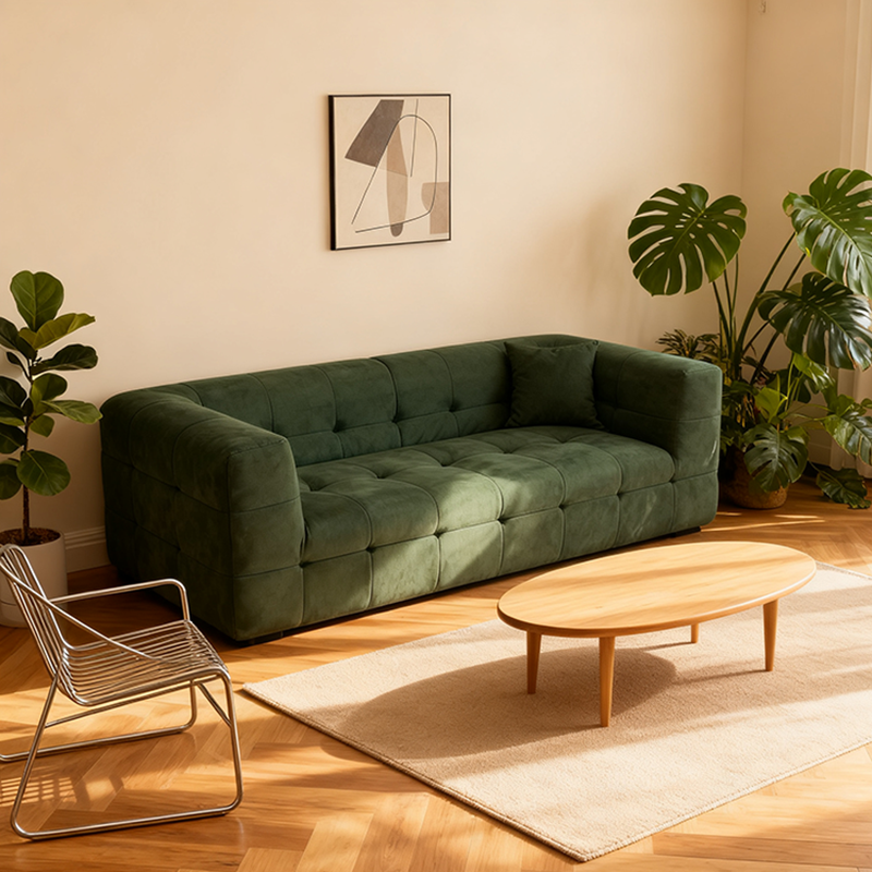 Modern Minimalist Fabric Compressed Sofa - Cube Tufted Vacuum Accent Sofa For Living Room