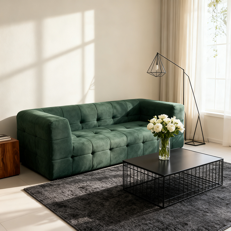Modern Minimalist Fabric Compressed Sofa - Cube Tufted Vacuum Accent Sofa For Living Room