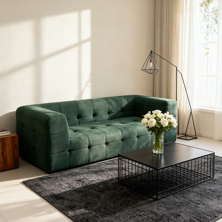 Modern Minimalist Fabric Compressed Sofa - Cube Tufted Vacuum Accent Sofa For Living Room
