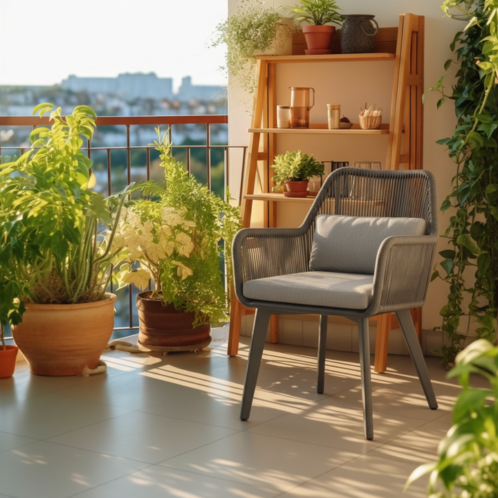 Küstenstil Outdoor-Esszimmerstuhl - 1-Sitzer Robuster Aluminiumrahmen für Außenbereich &amp; Garten 