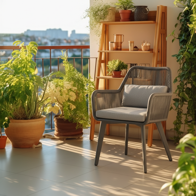 Coastal Style Outdoor Dining Chair - 1-Seater Sturdy Aluminum Frame For Outdoor Patio & Garden