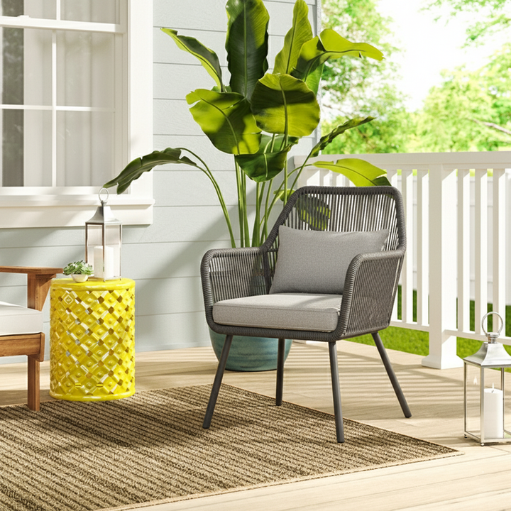 Küstenstil Outdoor-Esszimmerstuhl - 1-Sitzer Robuster Aluminiumrahmen für Außenbereich &amp; Garten 