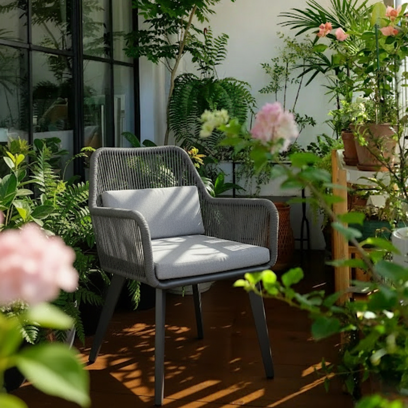 Coastal Style Outdoor Dining Chair - 1-Seater Sturdy Aluminum Frame For Outdoor Patio & Garden