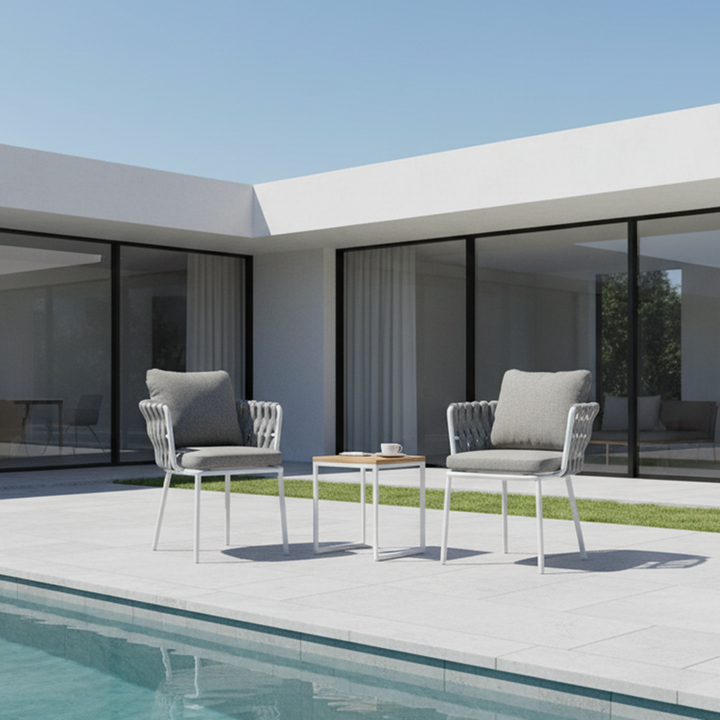 Chaise d'extérieur contemporaine en aluminium avec corde tressée - fauteuil d'appoint confortable pour le jardin 