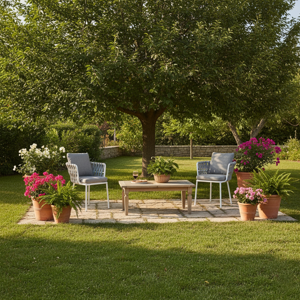 Zeitgenössischer gewebter Seil-Aluminium-Außenstuhl - Komfort-Akzentstuhl für den Garten 