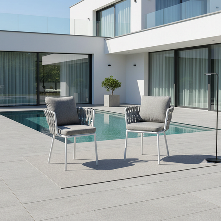 Chaise d'extérieur contemporaine en aluminium avec corde tressée - fauteuil d'appoint confortable pour le jardin 