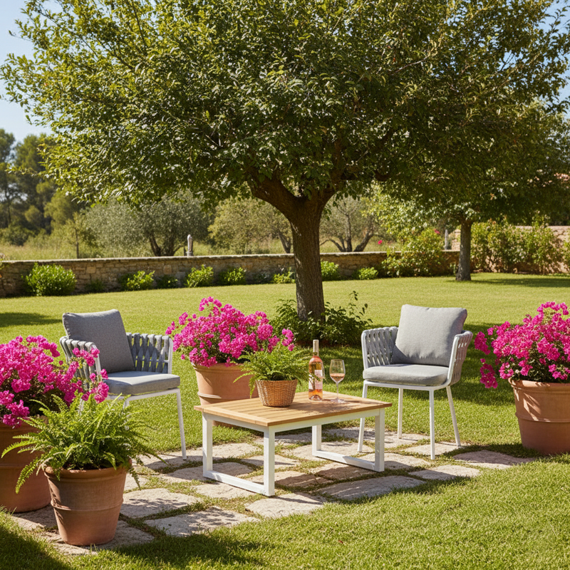 Contemporary Woven Rope Aluminum Outdoor Chair - Comfort Accent Chair For Garden