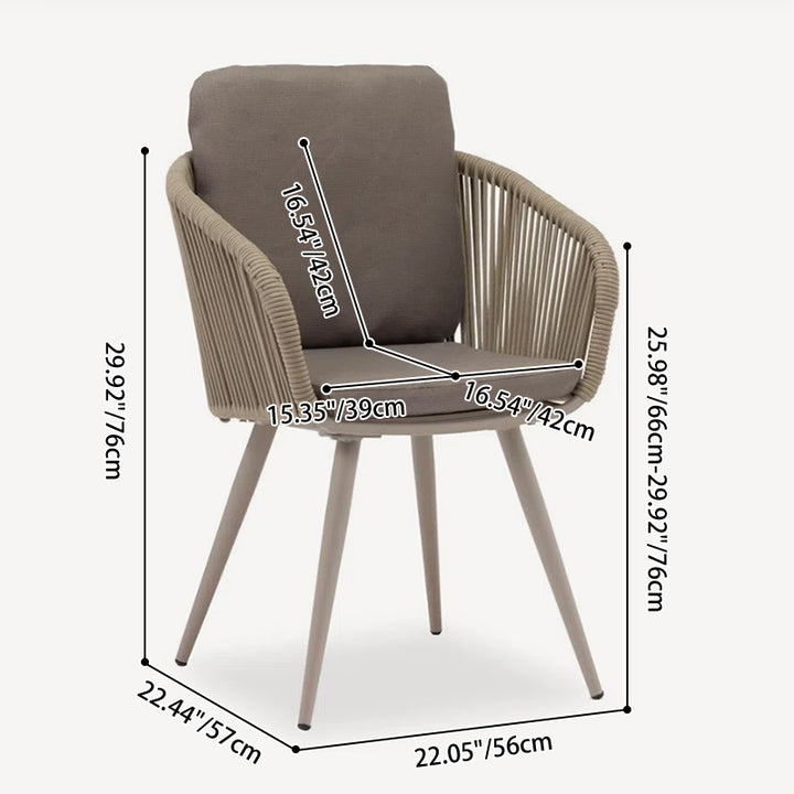 Chaise de salle à manger d'extérieur contemporaine tissée en corde - fauteuil d'appoint à cadre en aluminium pour jardin et balcon 