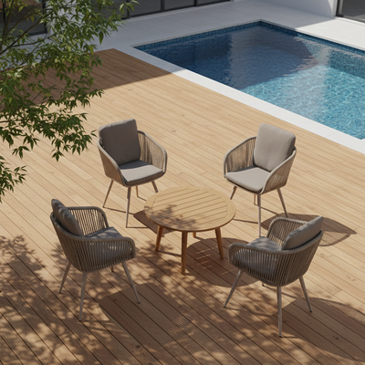 Contemporary Rope Woven Outdoor Dining Chair - Aluminum Frame Accent Armchair For Garden & Balcony
