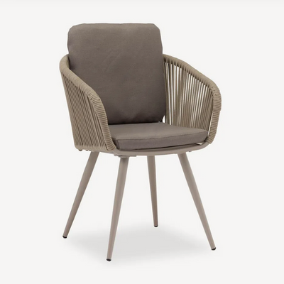 Contemporary Rope Woven Outdoor Dining Chair - Aluminum Frame Accent Armchair For Garden & Balcony