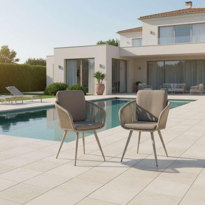 Chaise de salle à manger d'extérieur contemporaine tissée en corde - fauteuil d'appoint à cadre en aluminium pour jardin et balcon 