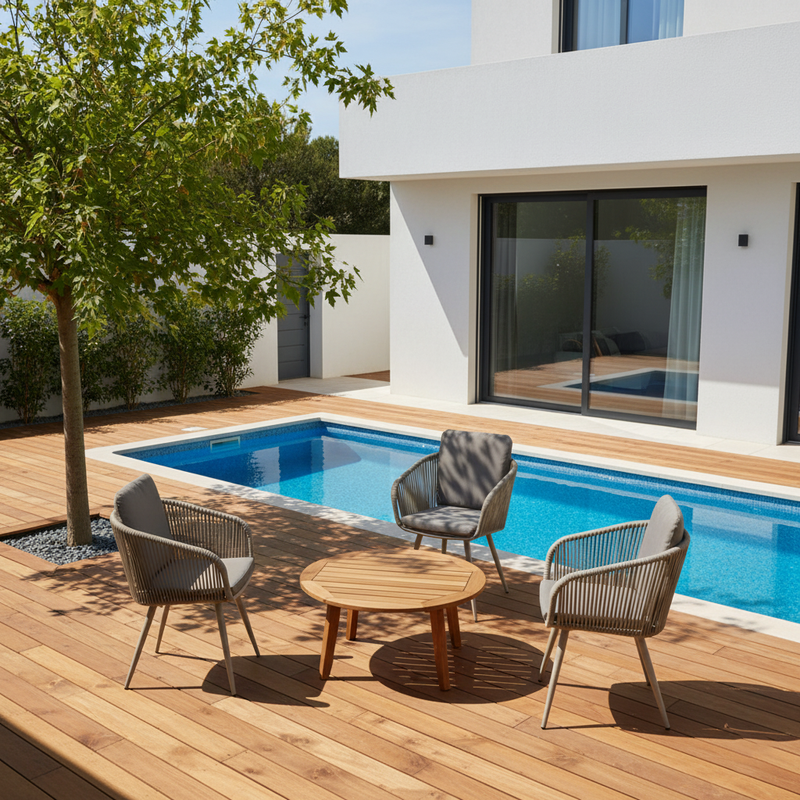 Contemporary Rope Woven Outdoor Dining Chair - Aluminum Frame Accent Armchair For Garden & Balcony