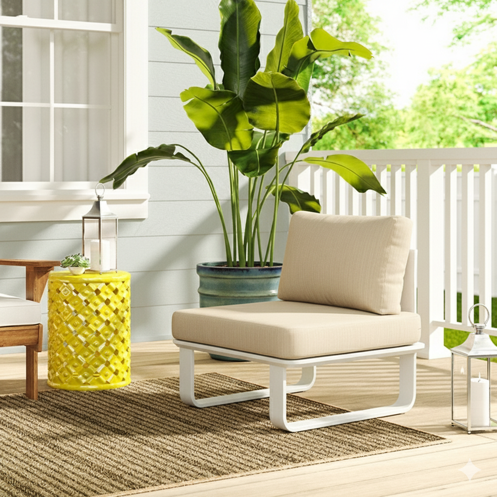 Minimalistisches Outdoor-Teak- und Aluminium-Sofa - 1/2 Sitzer für Terrasse und Garten 