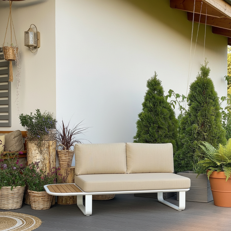 Minimalist Outdoor Teak & Aluminum Sofa - 1/2 Seater For Outdoor Patio & Garden
