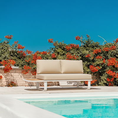 Minimalist Outdoor Teak & Aluminum Sofa - 1/2 Seater For Outdoor Patio & Garden