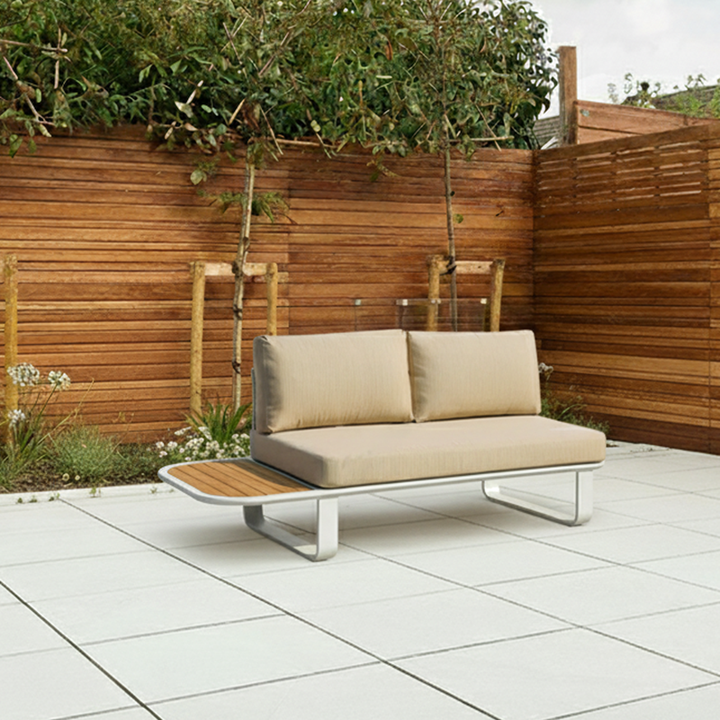 Minimalistisches Outdoor-Teak- und Aluminium-Sofa - 1/2 Sitzer für Terrasse und Garten 