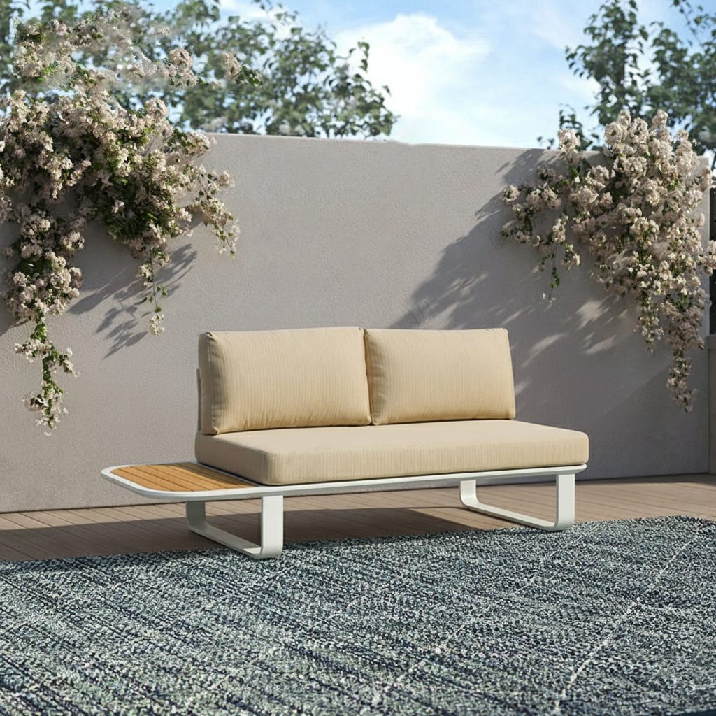 Minimalistisches Outdoor-Teak- und Aluminium-Sofa - 1/2 Sitzer für Terrasse und Garten 