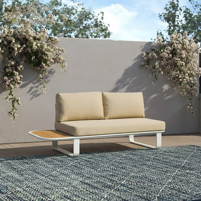 Minimalist Outdoor Teak & Aluminum Sofa - 1/2 Seater For Outdoor Patio & Garden