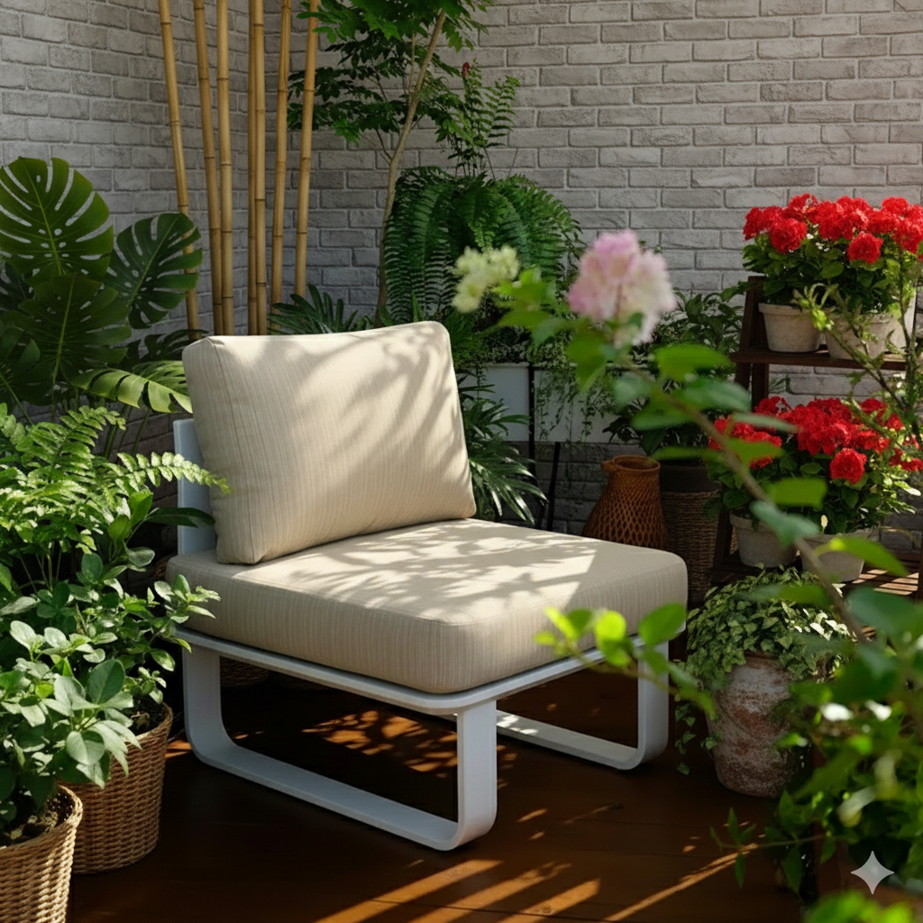 Minimalistisches Outdoor-Teak- und Aluminium-Sofa - 1/2 Sitzer für Terrasse und Garten 