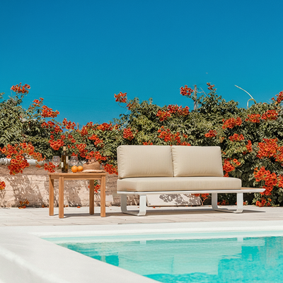 Minimalist Outdoor Teak & Aluminum Sofa - 1/2 Seater For Outdoor Patio & Garden